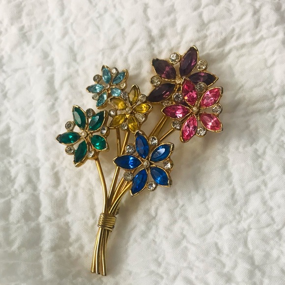 Vintage Rare Bouquet Flowers Fur Clip Brooch Pin 1940s - Picture 5 of 8